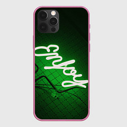 Чехол iPhone 12 Pro Неоновая надпись во тьме: Наслаждайся - Зелёный