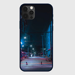 Чехол для iPhone 12 Pro Неоновая пустая улица города - Синий, цвет: 3D-черный