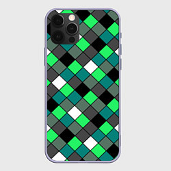 Чехол для iPhone 12 Pro Геометрический узор в зеленых и черный тонах, цвет: 3D-светло-сиреневый