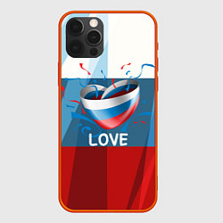 Чехол для iPhone 12 Pro Флаг России в виде сердца, цвет: 3D-красный