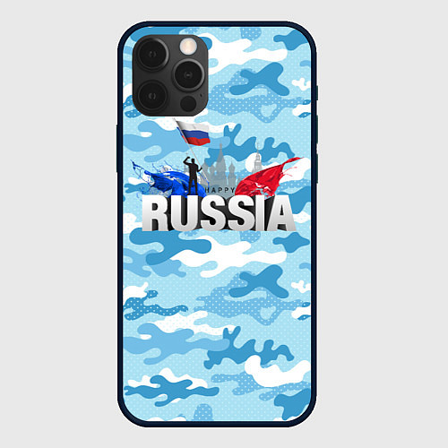 Чехол iPhone 12 Pro Russia: синий камфуляж / 3D-Черный – фото 1