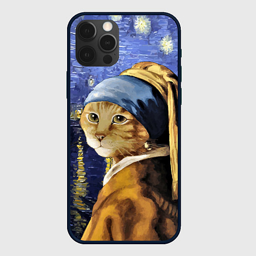 Чехол iPhone 12 Pro Прикол с котом: пародия картина / 3D-Черный – фото 1
