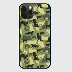 Чехол для iPhone 12 Pro Кошачий камуфляж в зеленой гамме, цвет: 3D-черный