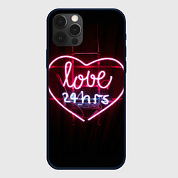 Чехол для iPhone 12 Pro Неоновая любовь 24 часа, цвет: 3D-черный