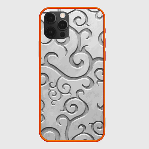 Чехол iPhone 12 Pro Ажурный орнамент на поверхности металла / 3D-Красный – фото 1