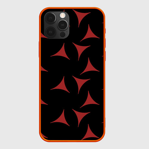 Чехол iPhone 12 Pro Red Stars - Красные треугольные объекты в чёрном п / 3D-Красный – фото 1