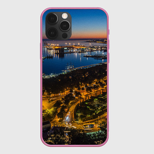 Чехол iPhone 12 Pro Ночной город с высоты / 3D-Малиновый – фото 1