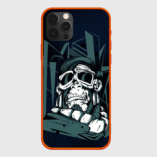 Чехол iPhone 12 Pro Страшная обезьяна -путешественник / 3D-Красный – фото 1