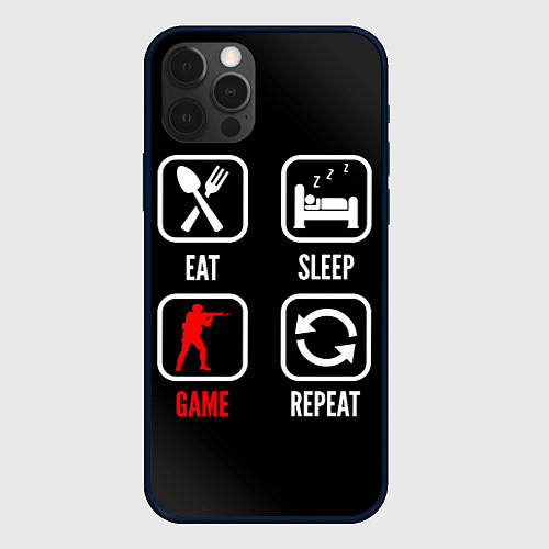 Чехол iPhone 12 Pro Eat, sleep, Counter Strike, repeat / 3D-Черный – фото 1