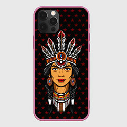 Чехол для iPhone 12 Pro Женщина-индеец, цвет: 3D-малиновый