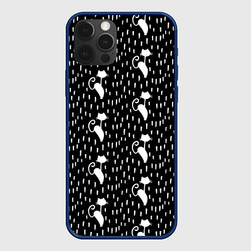Чехол iPhone 12 Pro Кошки Под Дождём / 3D-Тёмно-синий – фото 1
