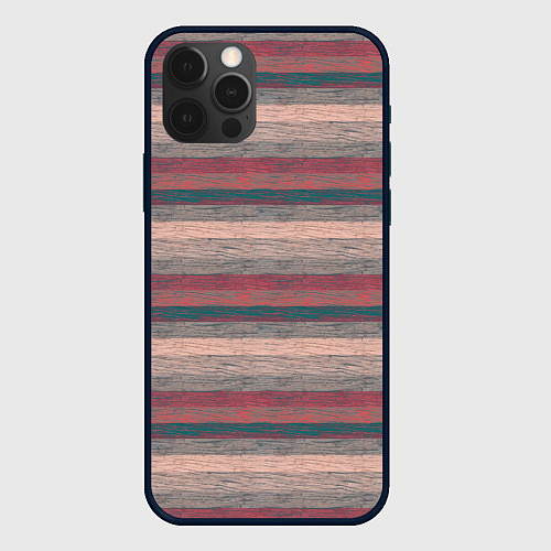 Чехол iPhone 12 Pro Серые, бежевые, красные полосы с текстурой дерева / 3D-Черный – фото 1