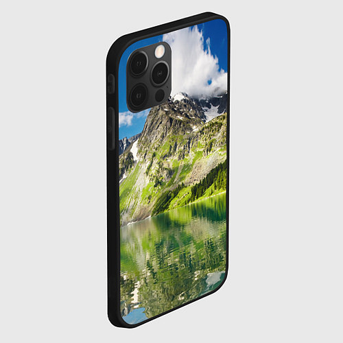 Чехол iPhone 12 Pro Живописное горное озеро / 3D-Черный – фото 2