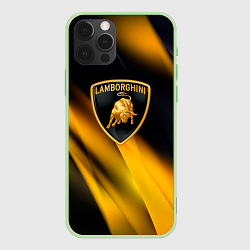 Чехол iPhone 12 Pro Lamborghini - Жёлто-чёрный абстракция / 3D-Салатовый – фото 1