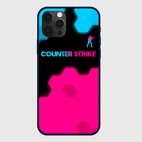 Чехол iPhone 12 Pro Counter Strike - neon gradient: символ сверху / 3D-Черный – фото 1