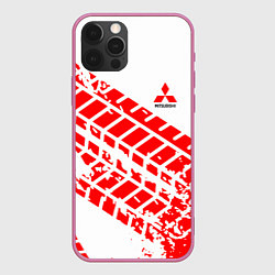 Чехол для iPhone 12 Pro Mitsubishi - красный след шины, цвет: 3D-малиновый