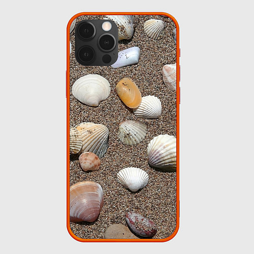 Чехол iPhone 12 Pro Композиция из ракушек на песке / 3D-Красный – фото 1