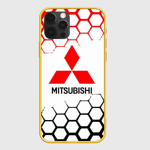 Чехол iPhone 12 Pro Mitsubishi - логотип / 3D-Желтый – фото 1