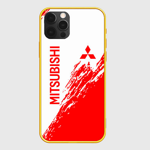 Чехол iPhone 12 Pro Mitsubishi - красная текстура / 3D-Желтый – фото 1