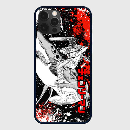 Чехол iPhone 12 Pro Человек-безопила верхом на акуле-демоне / 3D-Черный – фото 1