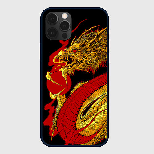 Чехол iPhone 12 Pro Японский Золотой Дракон / 3D-Черный – фото 1