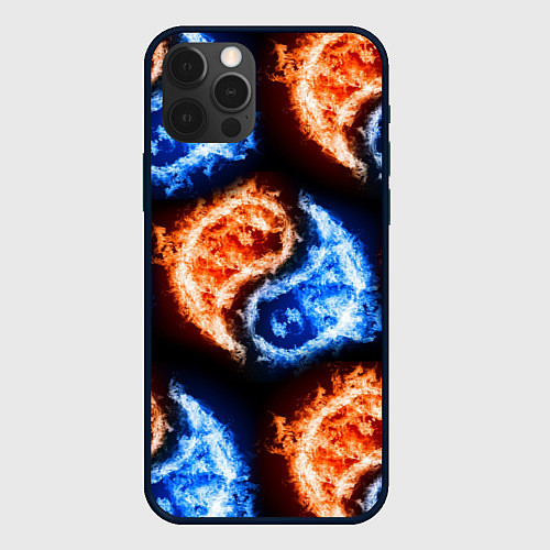 Чехол iPhone 12 Pro Инь - янь, огонь - вода, паттерн / 3D-Черный – фото 1