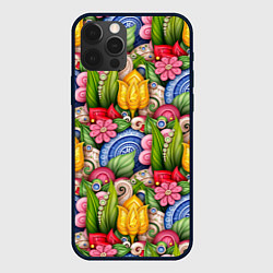 Чехол для iPhone 12 Pro Тюльпаны объемные листья и цветы, цвет: 3D-черный