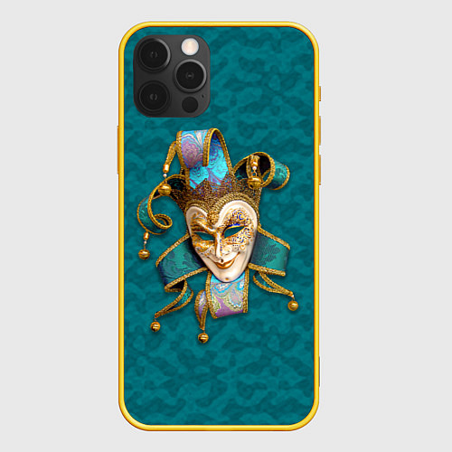 Чехол iPhone 12 Pro Шут - венецианская маска / 3D-Желтый – фото 1