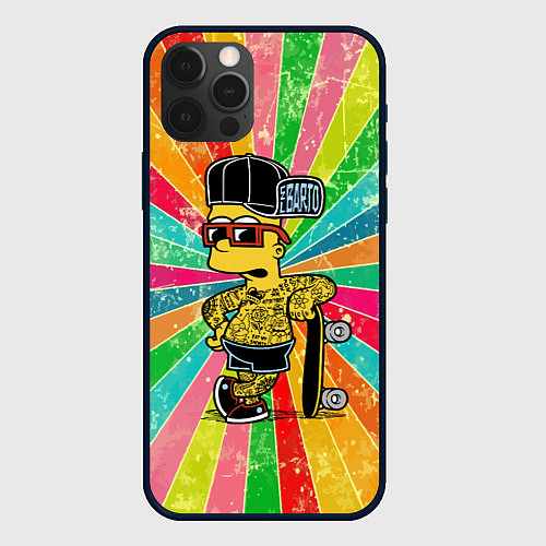 Чехол iPhone 12 Pro Барт Симпсон весь в татухах со скейтбордом / 3D-Черный – фото 1