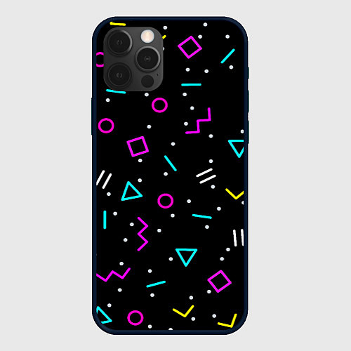 Чехол iPhone 12 Pro Colored neon geometric shapes / 3D-Черный – фото 1