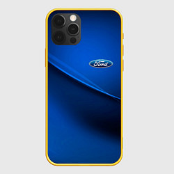 Чехол для iPhone 12 Pro Ford - синяя абстракция, цвет: 3D-желтый