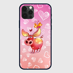 Чехол для iPhone 12 Pro Свинка с большими ушами и с бабочкой, цвет: 3D-черный