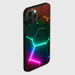 Чехол для iPhone 12 Pro Радужный градиент неоновые геометрические плиты, цвет: 3D-черный — фото 2