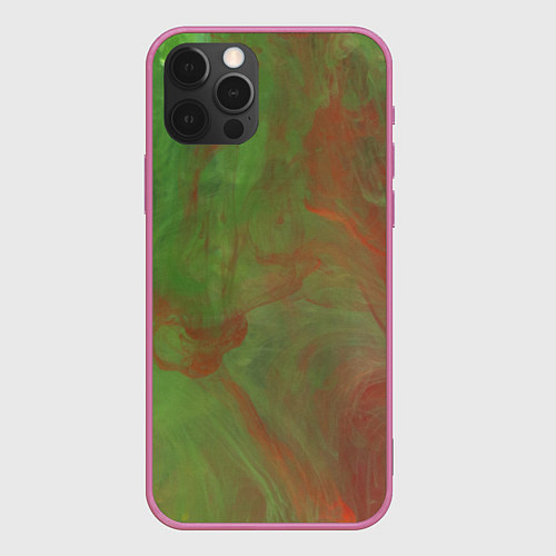 Чехол iPhone 12 Pro Зелёные и красные волны красок / 3D-Малиновый – фото 1