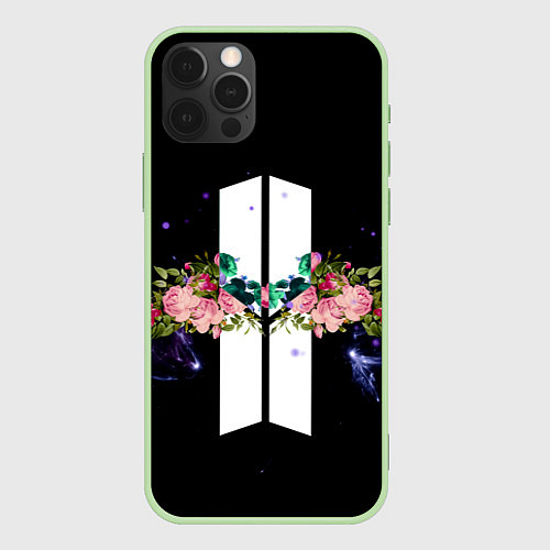 Чехол iPhone 12 Pro BTS Flowers In Space / 3D-Салатовый – фото 1