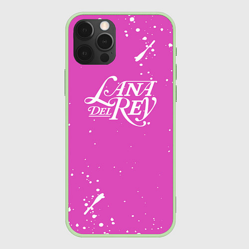 Чехол iPhone 12 Pro Lana Del Rey - на розовом фоне брызги / 3D-Салатовый – фото 1