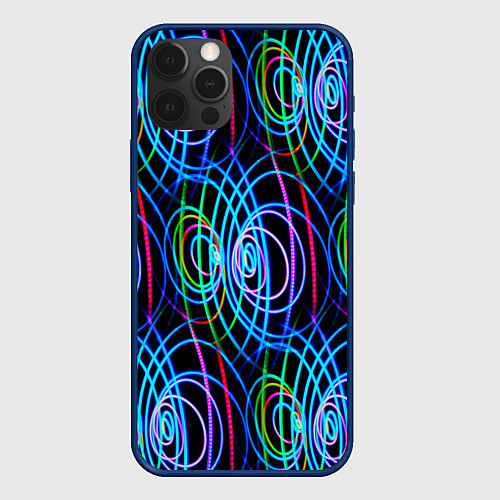 Чехол iPhone 12 Pro Неоновые завитки / 3D-Тёмно-синий – фото 1