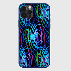 Чехол для iPhone 12 Pro Неоновые завитки, цвет: 3D-тёмно-синий