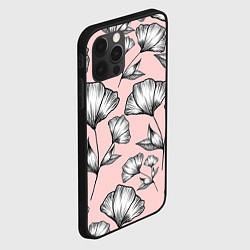 Чехол для iPhone 12 Pro Графичные цветы на пудровом фоне, цвет: 3D-черный — фото 2
