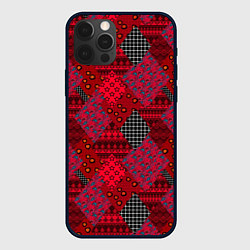 Чехол для iPhone 12 Pro Красный лоскутный узор пэчворк, цвет: 3D-черный