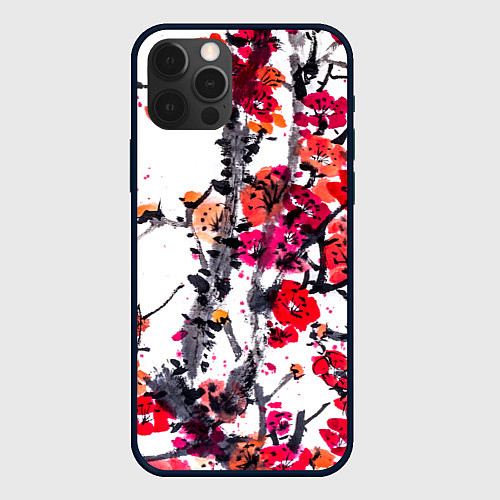 Чехол iPhone 12 Pro Живописная ветка сакуры / 3D-Черный – фото 1