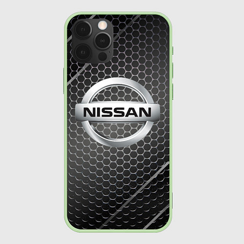 Чехол iPhone 12 Pro Nissan метал карбон / 3D-Салатовый – фото 1