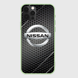 Чехол для iPhone 12 Pro Nissan метал карбон, цвет: 3D-салатовый
