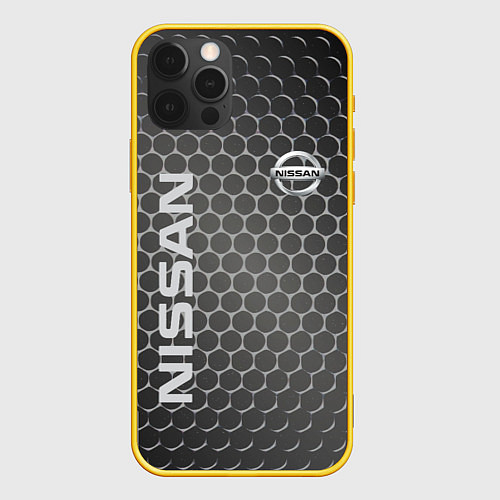 Чехол iPhone 12 Pro Nissan карбон / 3D-Желтый – фото 1