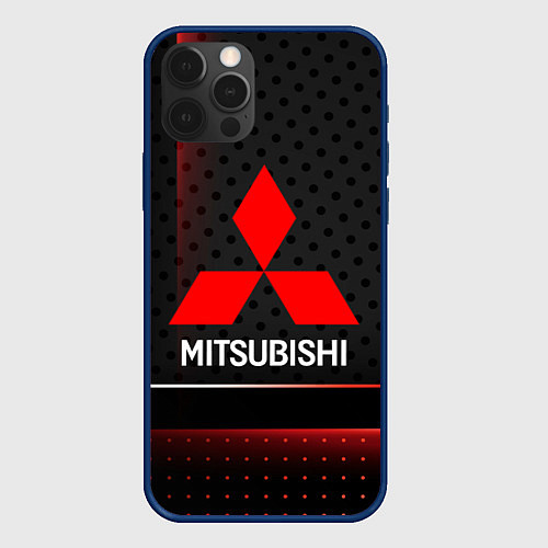 Чехол iPhone 12 Pro Mitsubishi Абстракция карбон / 3D-Тёмно-синий – фото 1