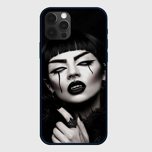 Чехол iPhone 12 Pro Девушка - вампир / 3D-Черный – фото 1