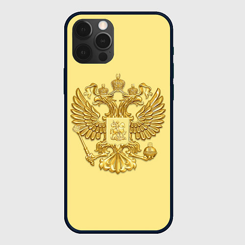 Чехол iPhone 12 Pro Герб России - золото / 3D-Черный – фото 1