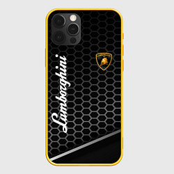 Чехол для iPhone 12 Pro Lamborghini карбон, цвет: 3D-желтый