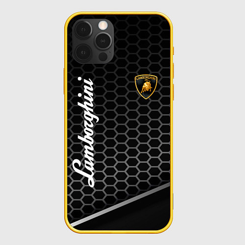 Чехол iPhone 12 Pro Lamborghini карбон / 3D-Желтый – фото 1