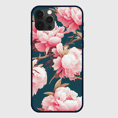 Чехол iPhone 12 Pro Элегантные бутоны пионов / 3D-Черный – фото 1